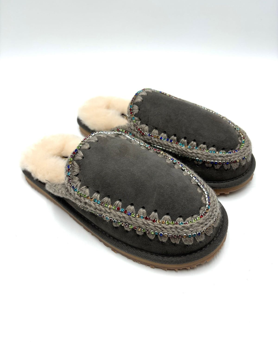 SUEDE ESKIMO SLIPPER RHIINESTONES DONNA MOU|Colore:Grigio