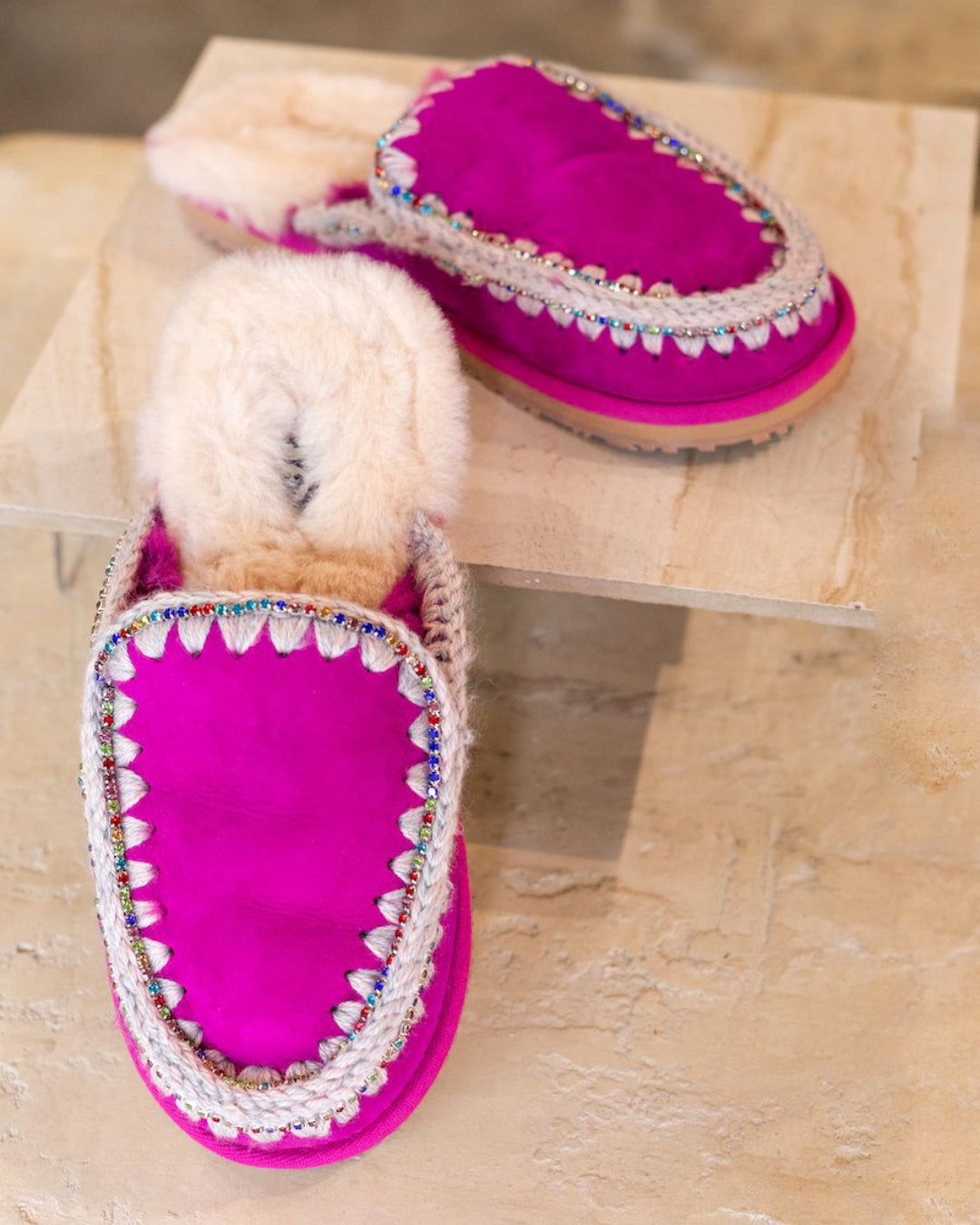 SUEDE ESKIMO SLIPPER RHIINESTONES DONNA MOU|Colore:Rosa