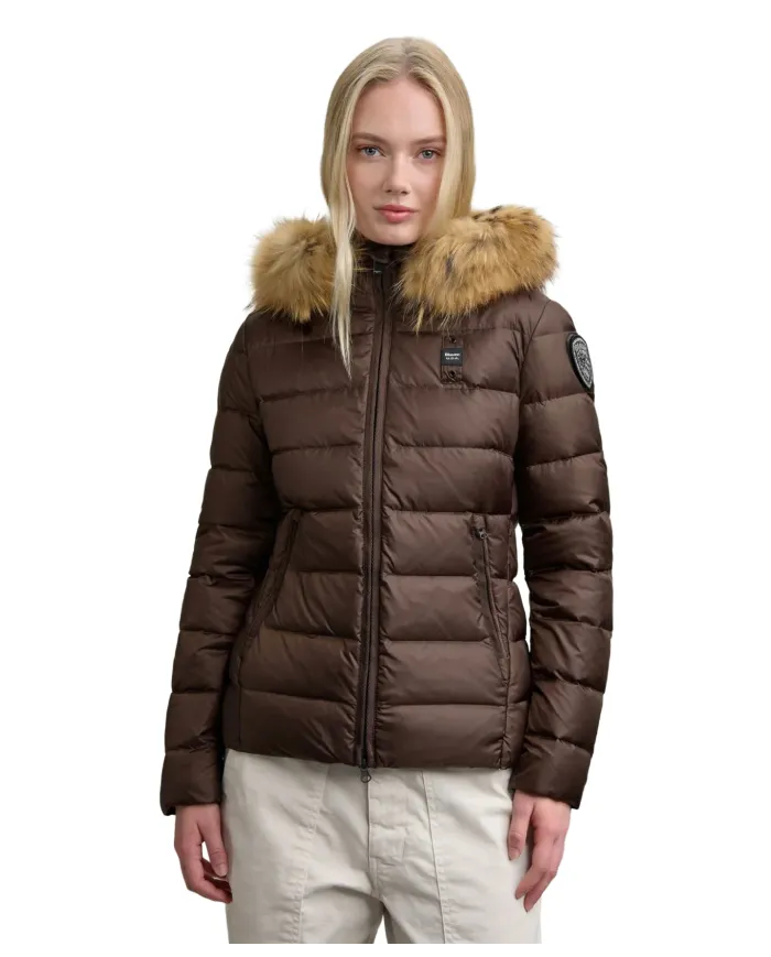 PIUMINO BLAUER TRAPUNTATO CON PELLICCIA|Colore:Marrone