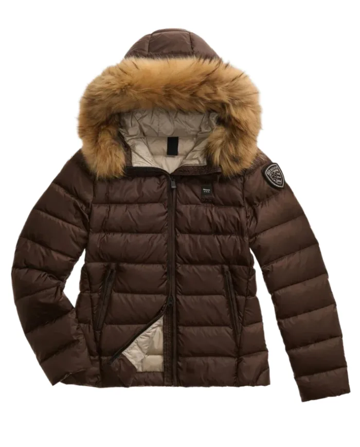 PIUMINO BLAUER TRAPUNTATO CON PELLICCIA|Colore:Marrone