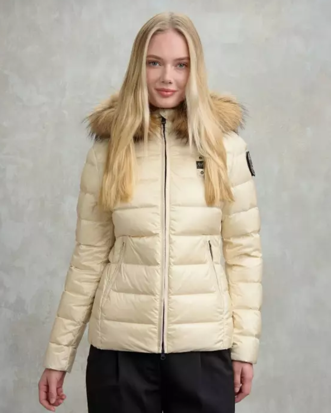 PIUMINO BLAUER TRAPUNTATO CON PELLICCIA|Colore:Beige