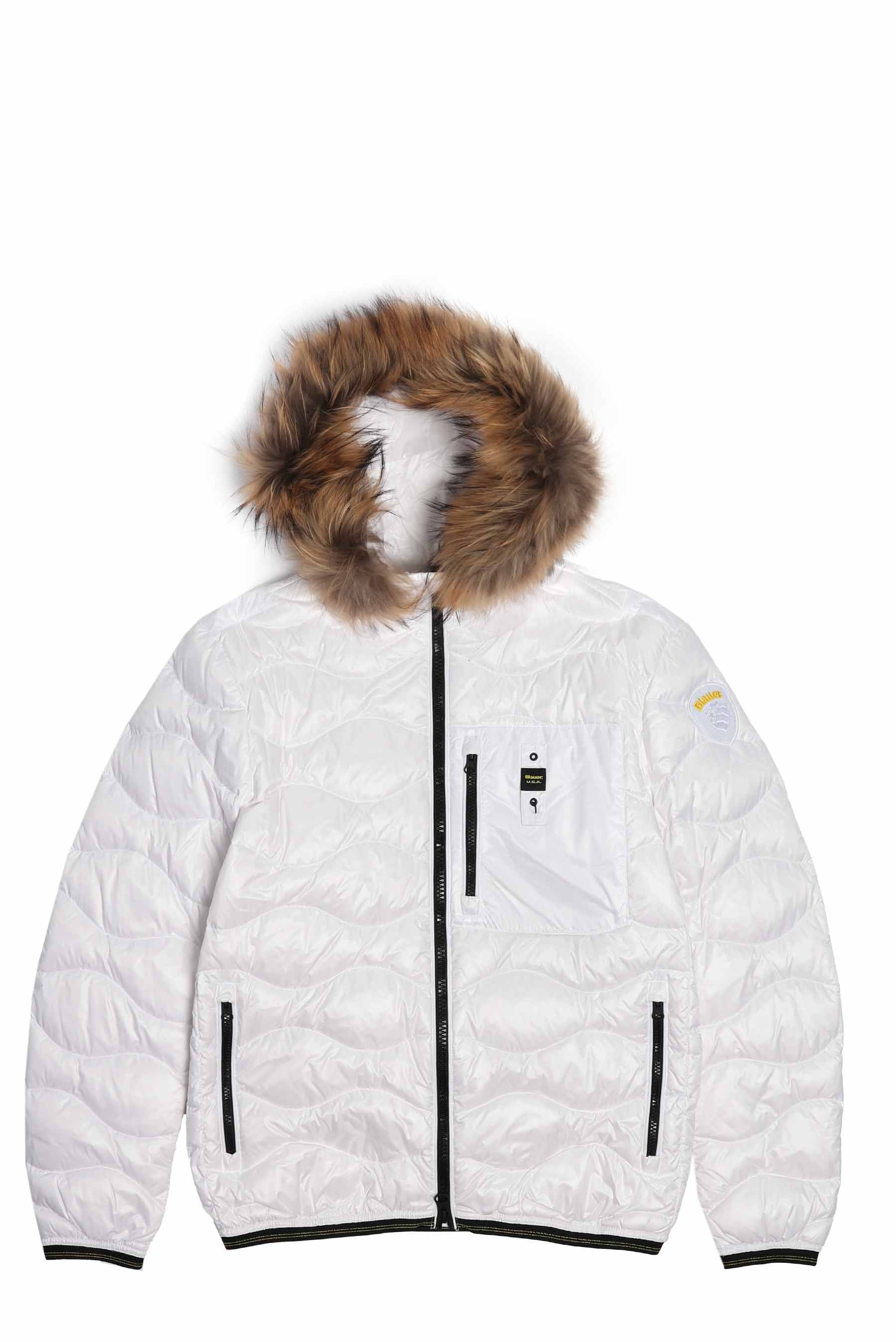 Blauer piumino ad onde con cappuccio Wavefur |Colore:Bianco