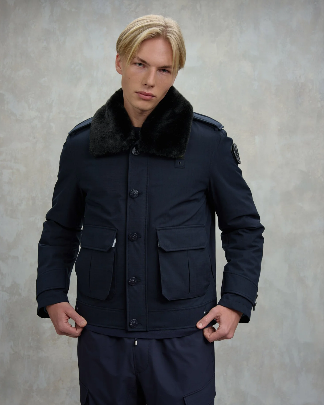 GIUBBOTTO WARD UOMO CON COLLO IN ECOPELLICCIA|Colore:Blu