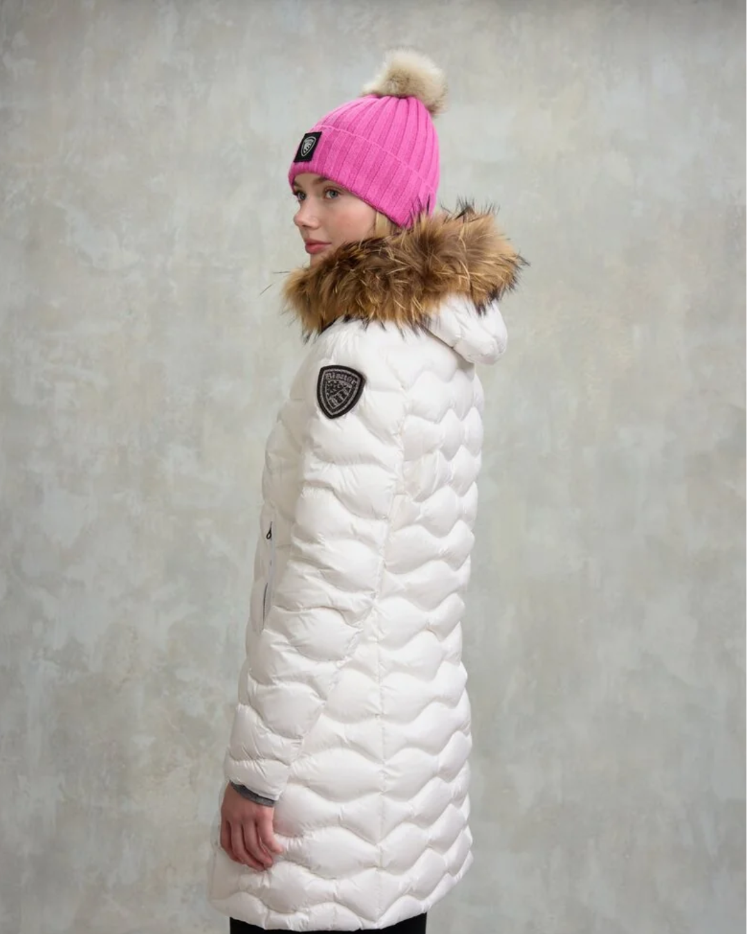 PIUMINO LUNGO AD ONDE CON PELLICCIA LYNEL|Colore:Bianco