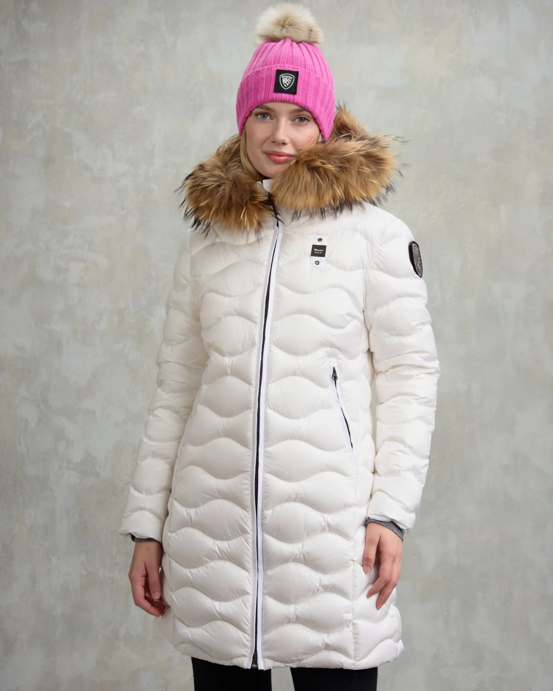 PIUMINO LUNGO AD ONDE CON PELLICCIA LYNEL|Colore:Bianco