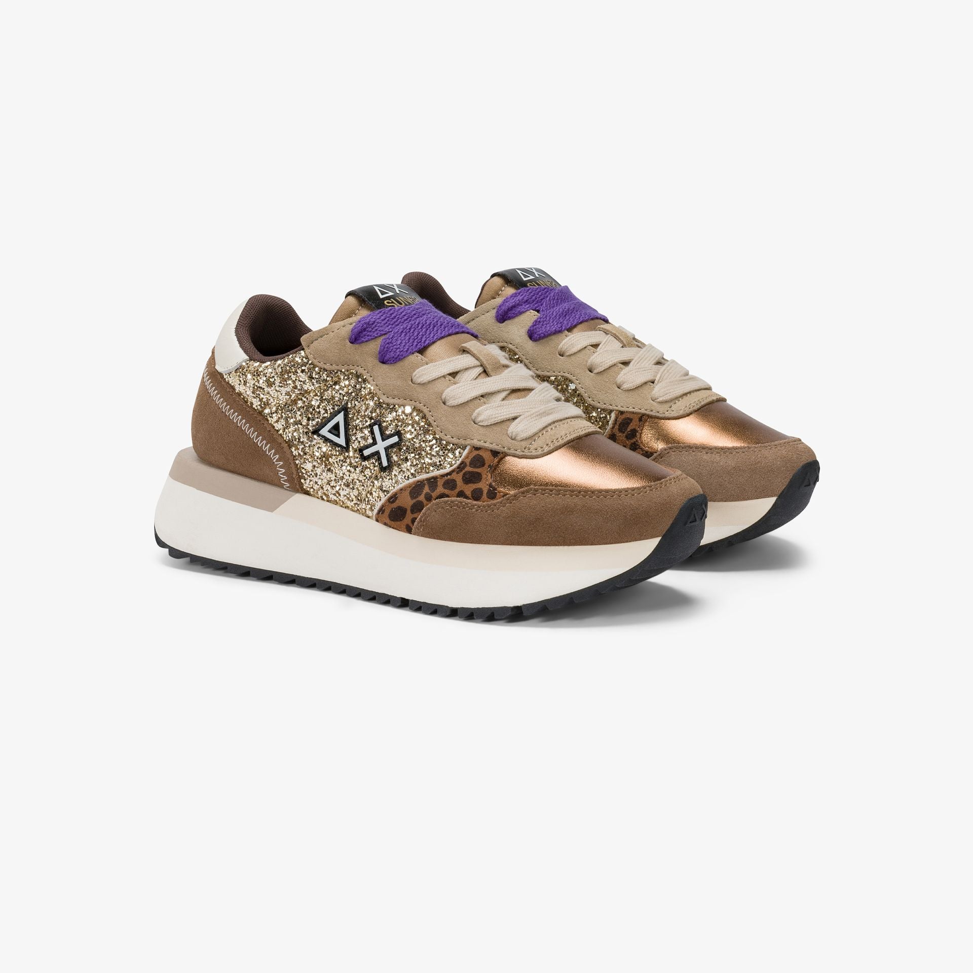 Sneaker Big Ally Glitter in similpelle e suede|Colore:Oro