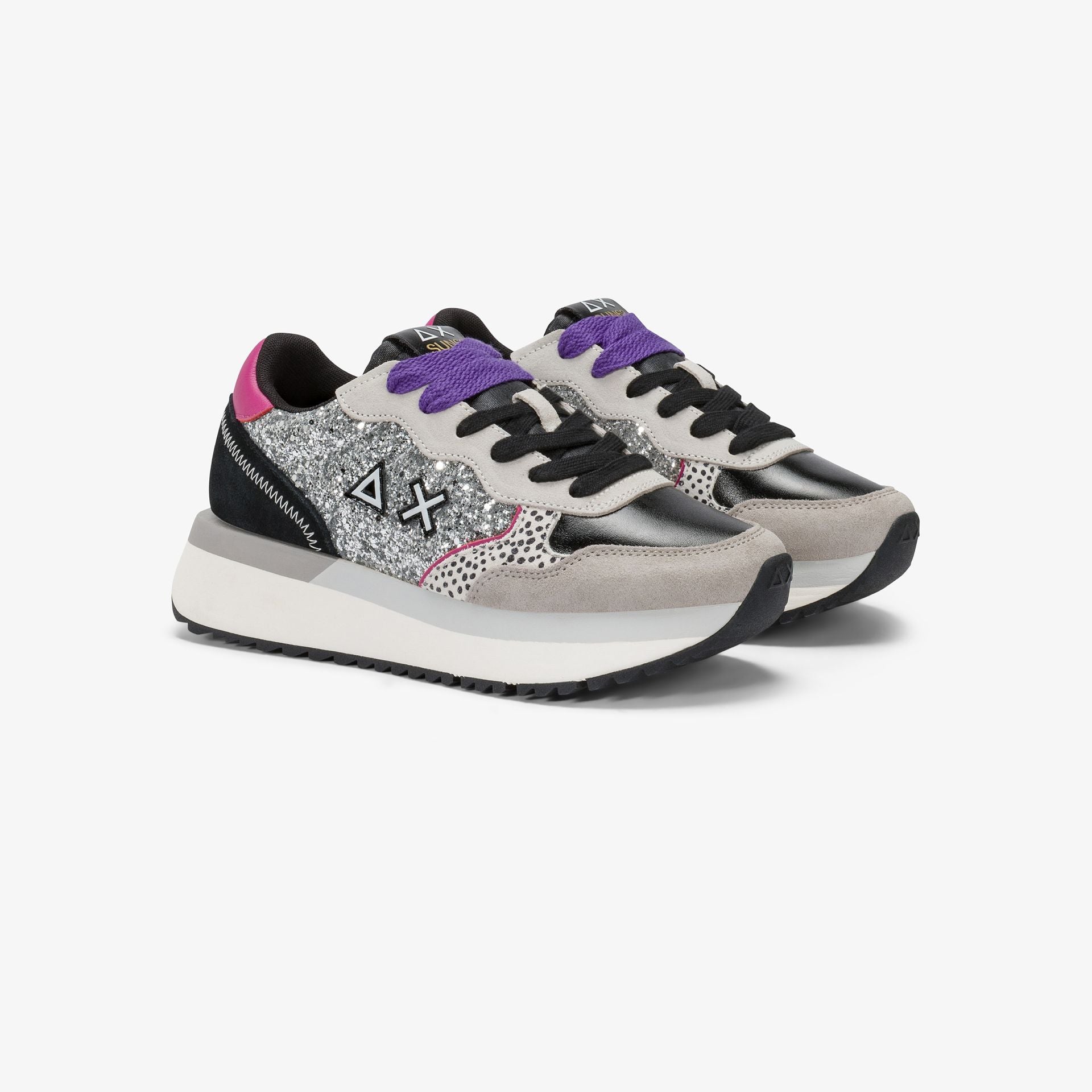 Sneaker Big Ally Glitter in similpelle e suede|Colore:Argento