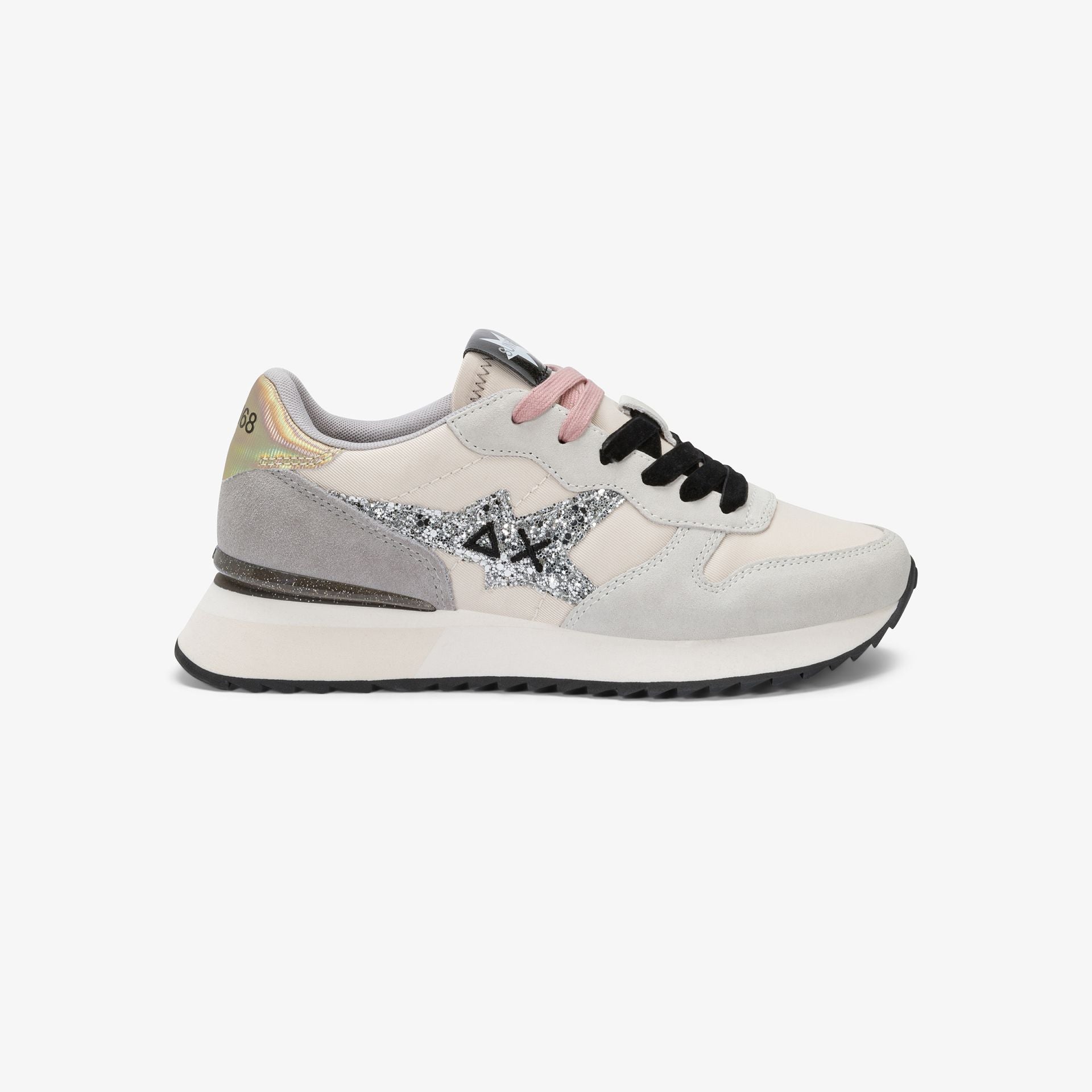 Sneaker Stargirl Glitter in nylon e suede|Colore:Bianco panna