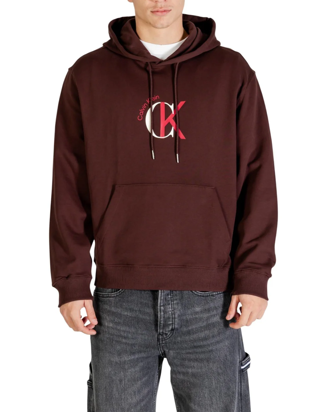 felpa uomo con cappuccio calvin klein |Colore:Marrone