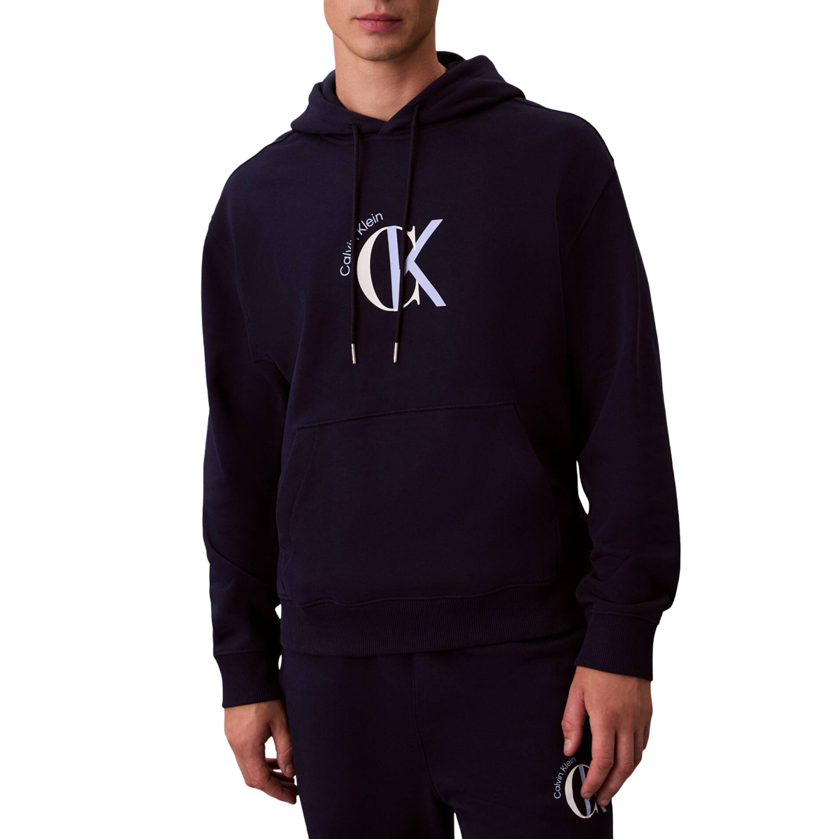 felpa uomo con cappuccio calvin klein |Colore:Nero and blue