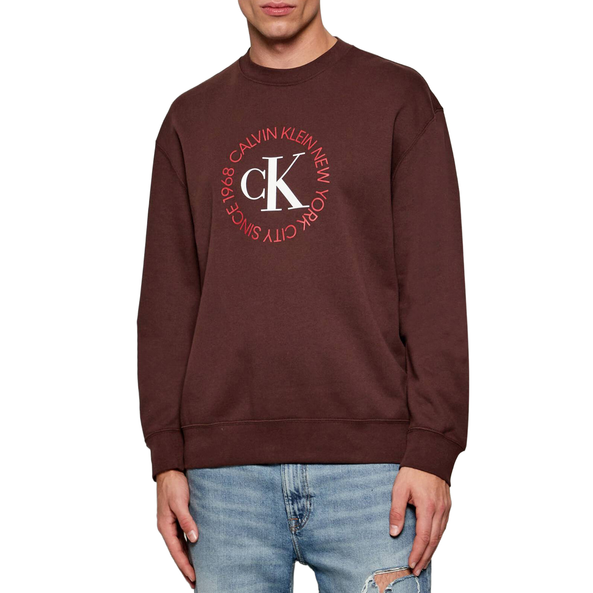felpa uomo girocollo calvin klein |Colore:Marrone