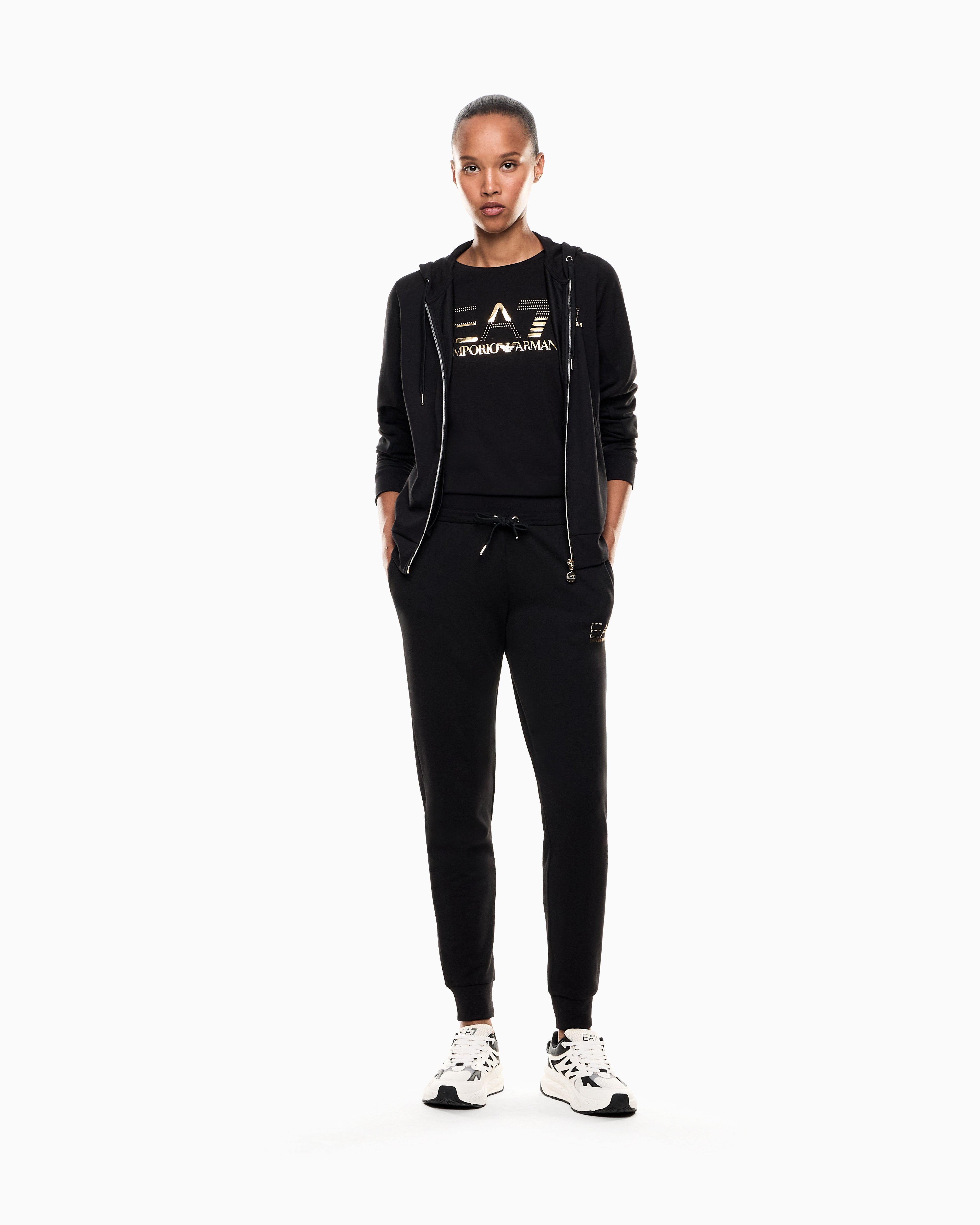 T-shirt girocollo Logo Series in jersey stretch|Colore:Black/rose gold