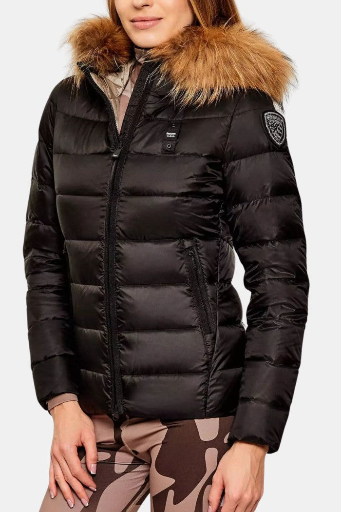 PIUMINO BLAUER TRAPUNTATO CON PELLICCIA|Colore:Nero