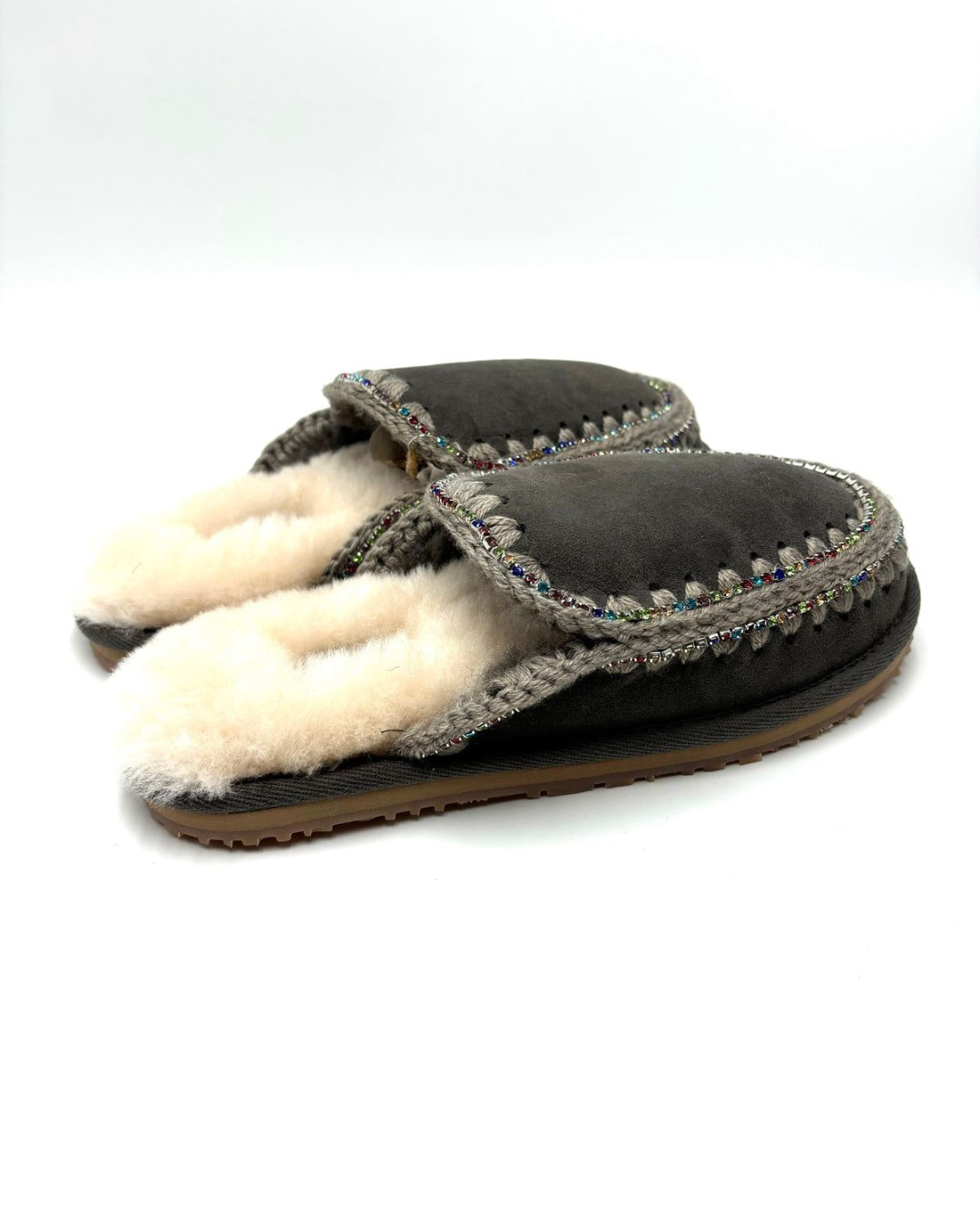 SUEDE ESKIMO SLIPPER RHIINESTONES DONNA MOU|Colore:Grigio