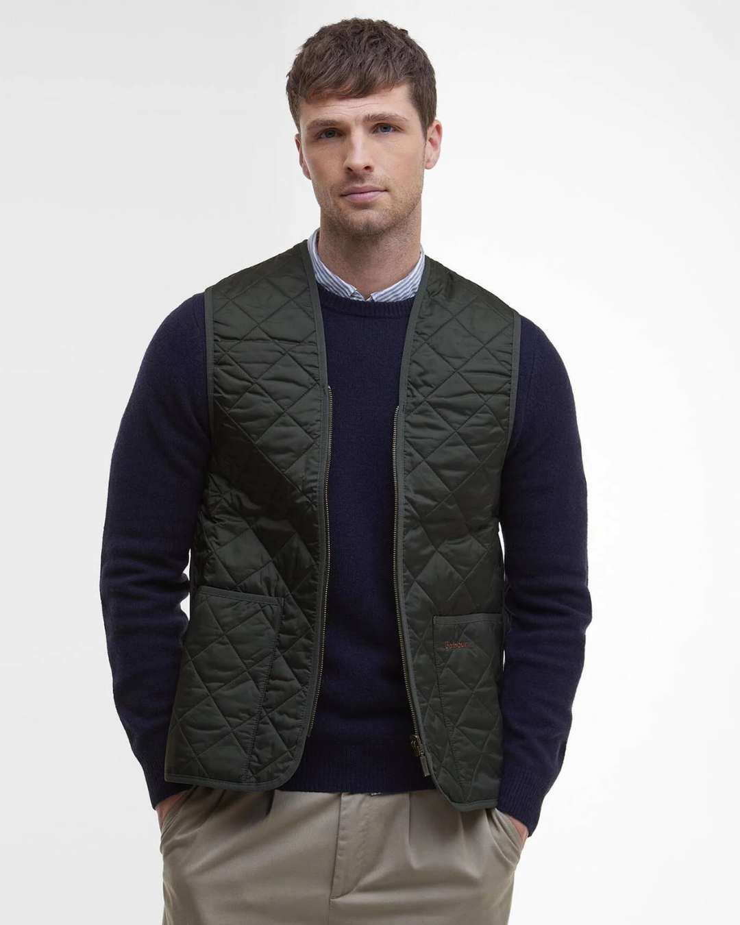 Gilet trapuntato/fodera con zip|Colore:Olive/classic