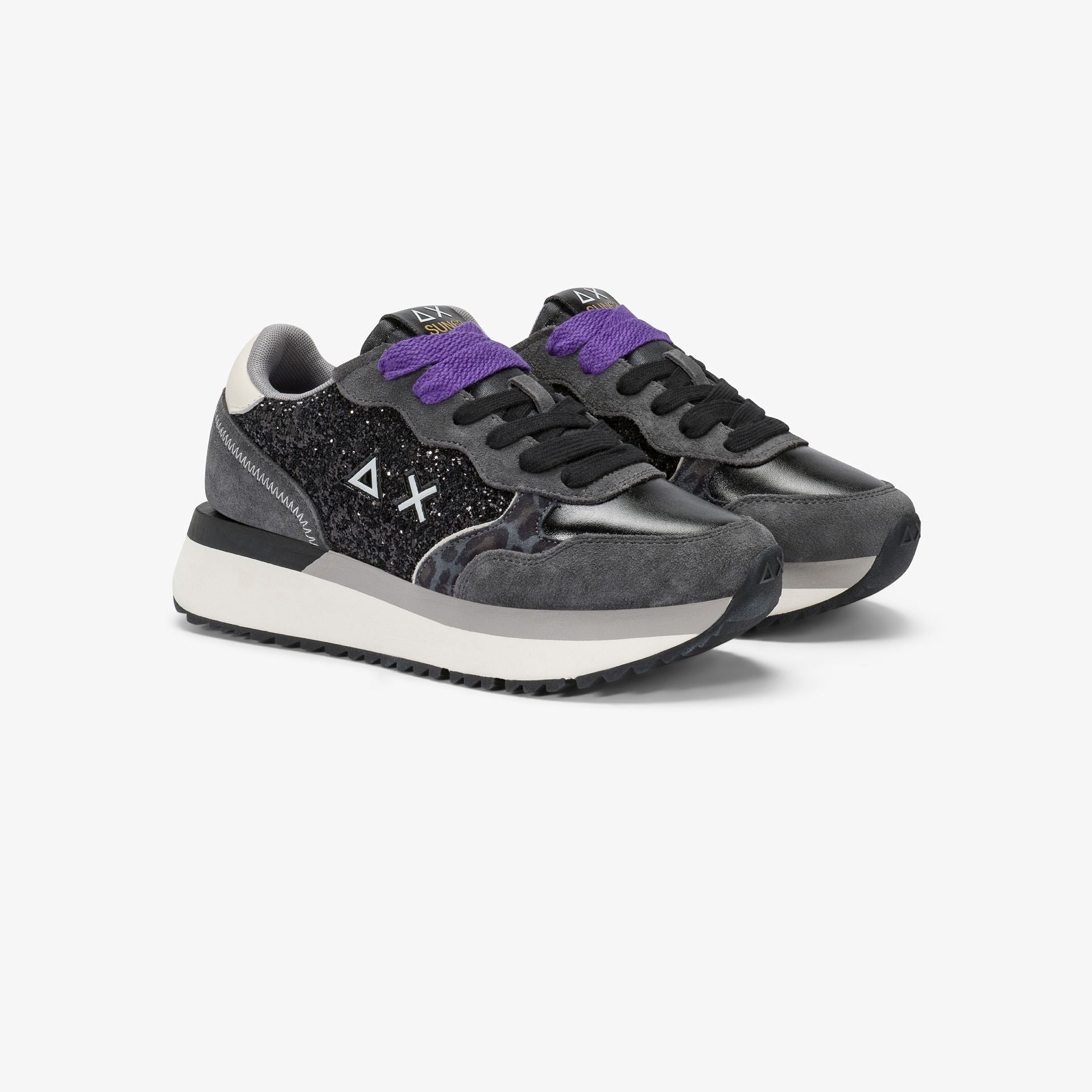 Sneaker Big Ally Glitter in similpelle e suede|Colore:Nero