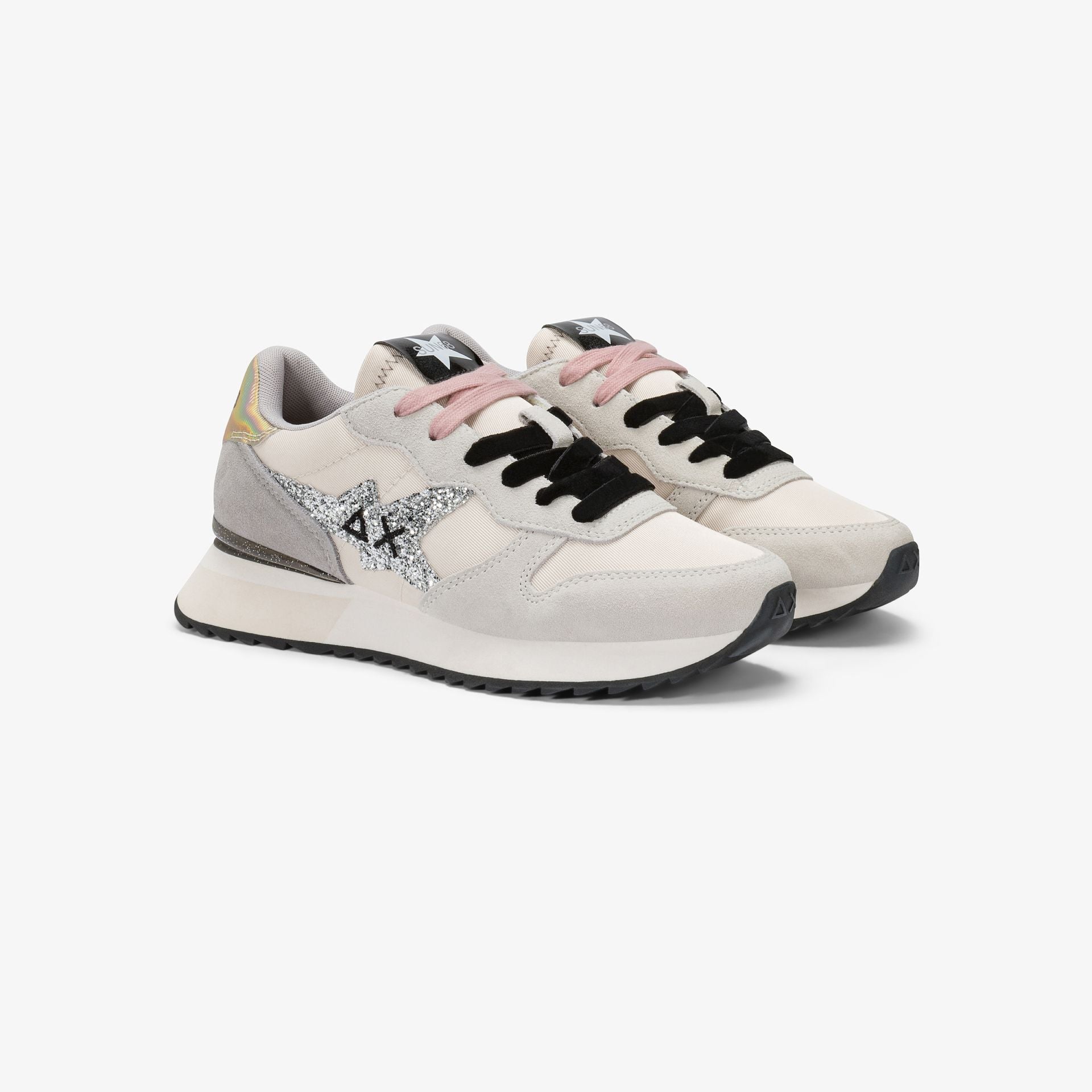 Sneaker Stargirl Glitter in nylon e suede|Colore:Bianco panna