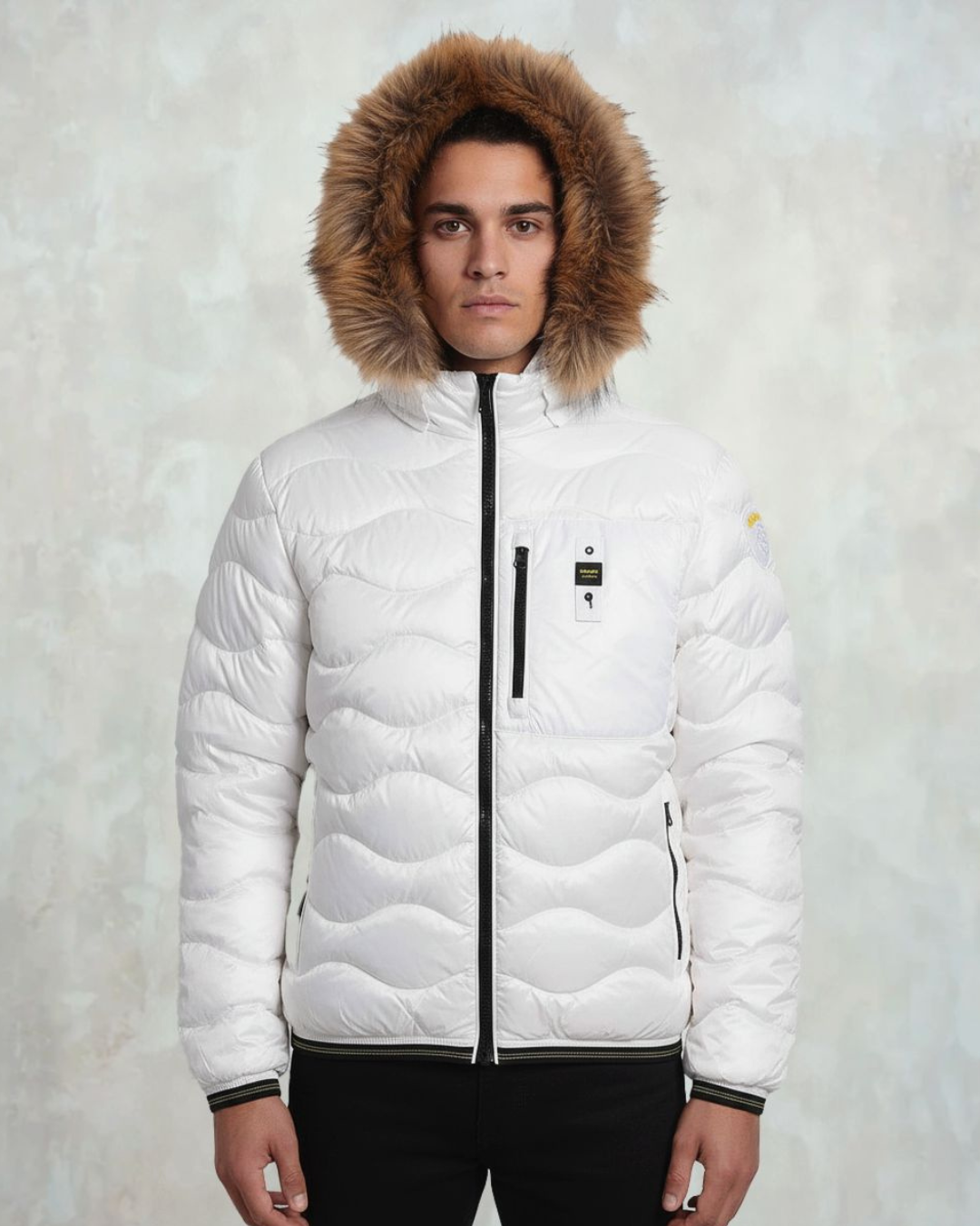 Blauer piumino ad onde con cappuccio Wavefur |Colore:Bianco