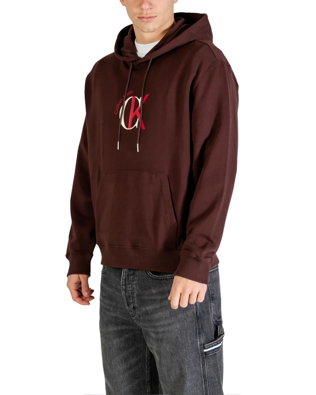 felpa uomo con cappuccio calvin klein |Colore:Marrone