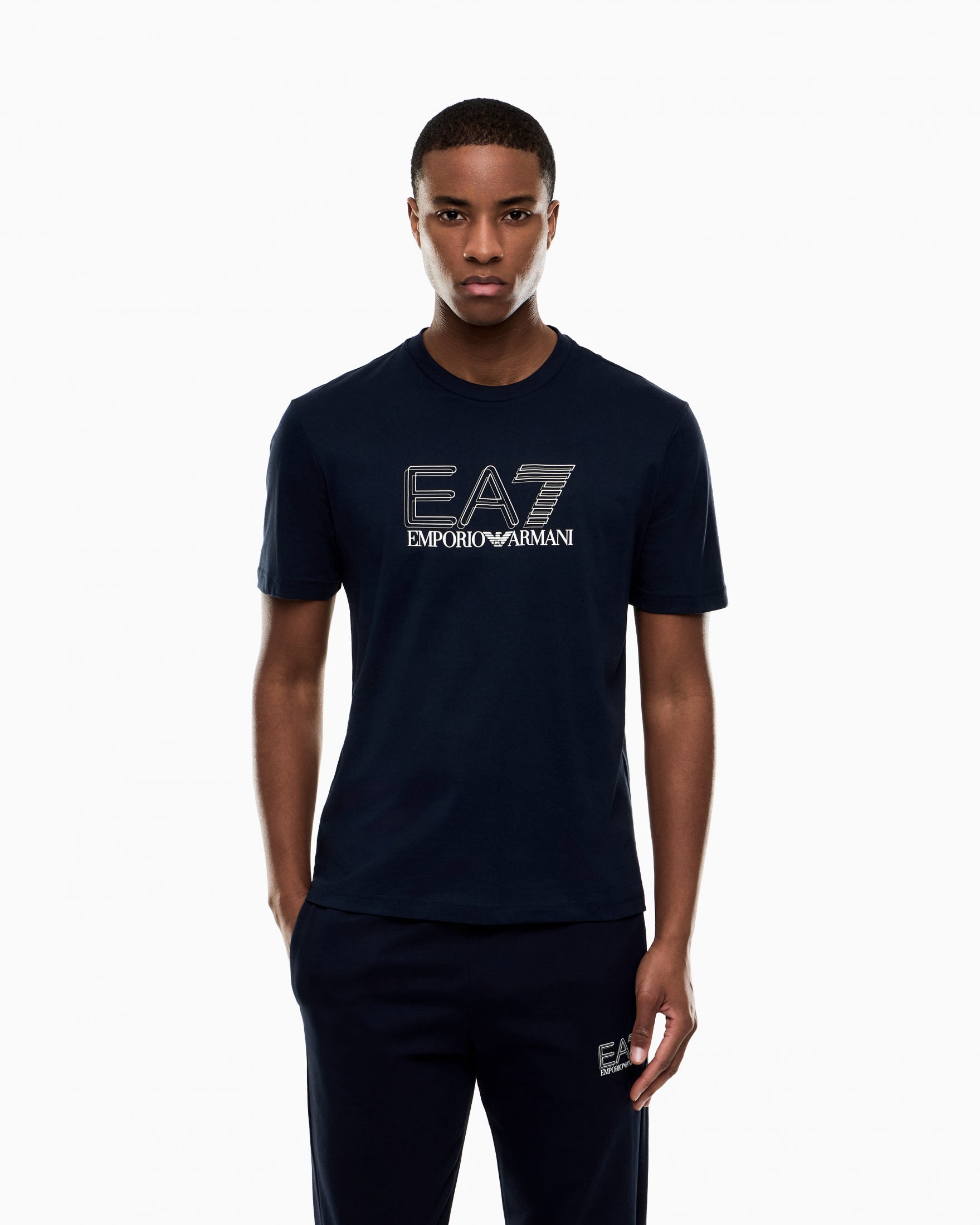 T-shirt girocollo Visibility in jersey di cotone|Colore:Armani blue