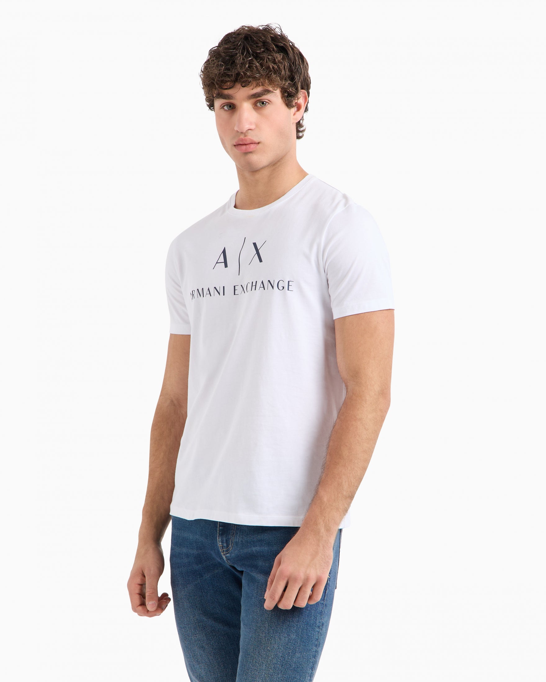 T-shirt slim fit in jersey con logo|Colore:Bianco