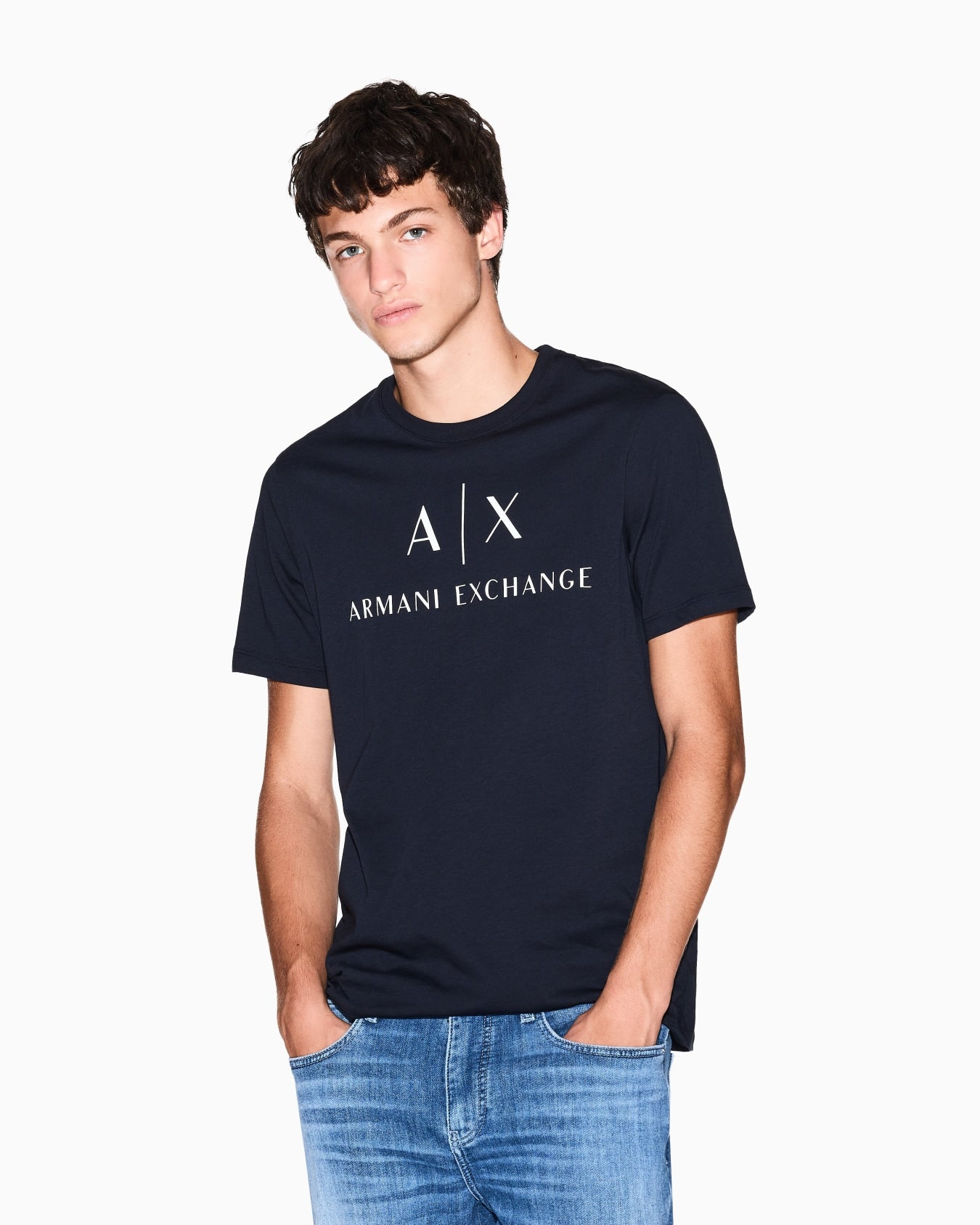 T-shirt slim fit in jersey con logo|Colore:Blu navy