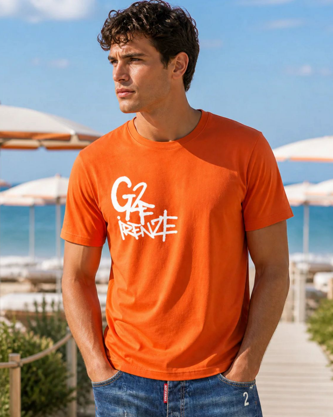 T-SHIRT - GRAPHIC g2 firenze |Colore:Arancio/rosa/panna/verde