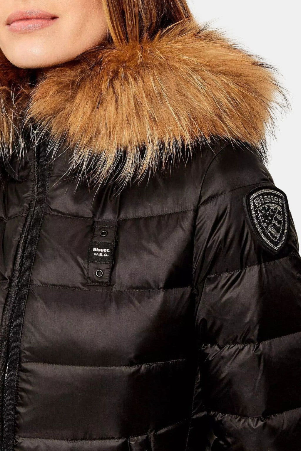 PIUMINO BLAUER TRAPUNTATO CON PELLICCIA|Colore:Nero